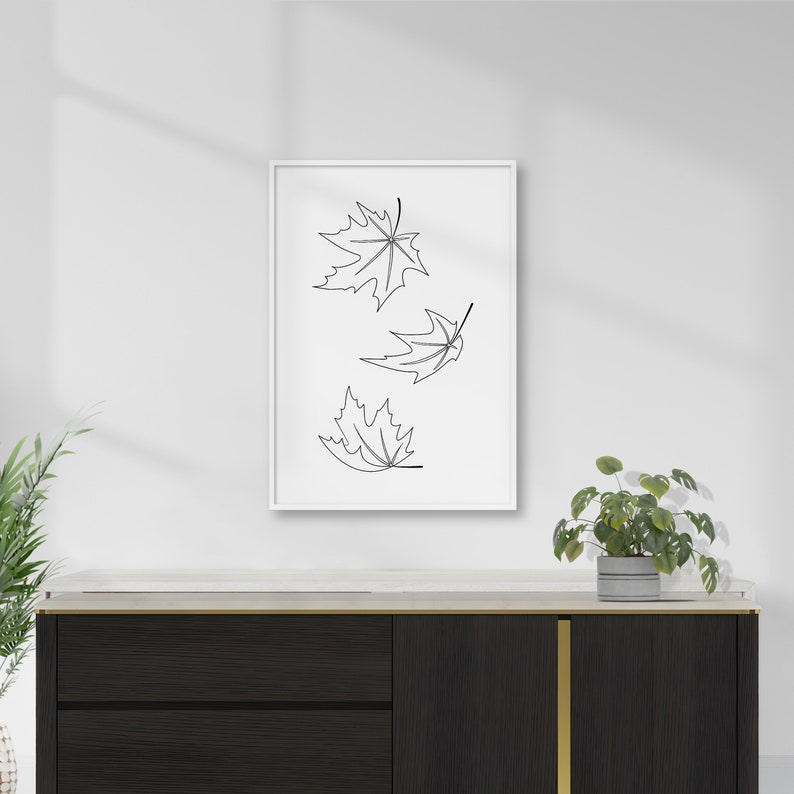 Fall Leaves, Autumn Minimalist Line Drawing Poster, Leaves Print, Fall ...