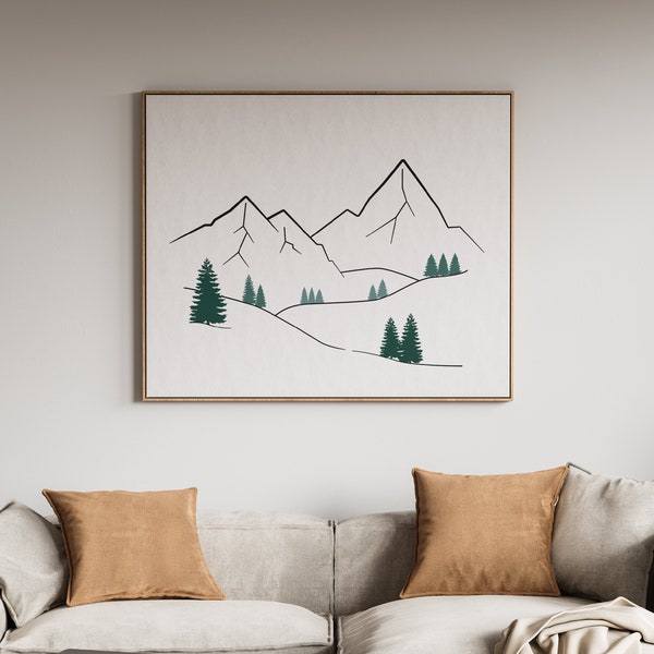 Mountain Wall Art Print, Minimal Mountain Line Art, Modern Decor, Digital Download