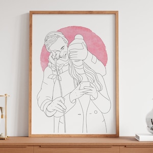Custom line drawing, family photo, minimalist couple drawing, drawing from photo, pet portrait, line portrait, digital prints, gift, sketch