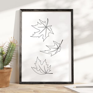 Fall Leaves, Autumn Minimalist Line Drawing Poster, Leaves Print, Fall ...