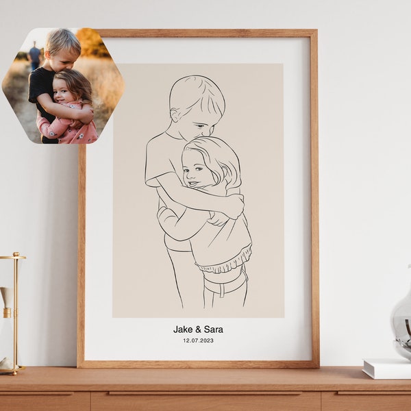 Custom line drawing, family photo, minimalist couple drawing, drawing from photo, pet portrait, digital drawing, Christmas gift, sketch