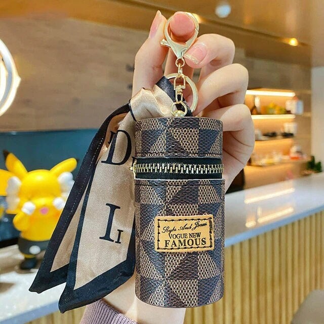Luxury Leather Keychain Lipstick Bag 