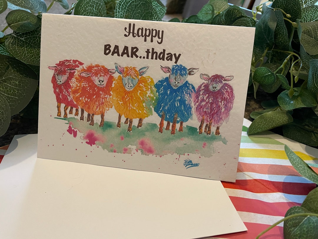 Rainbow Sheep Art Print Birthday Card, Unique Gift Card for Him or Her ...