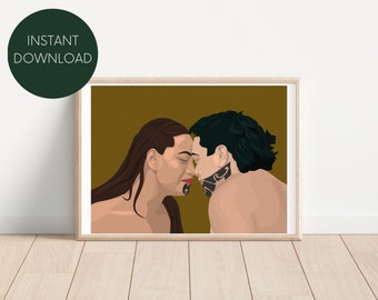 Maori Greeting (Hongi) Digital Print, Neutral Drawing, Wall Art, Minimalist, Modern