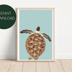 Sea Turtle Wall Art Digital Print, Neutral Drawing, Wall Art, Minimalist, Modern