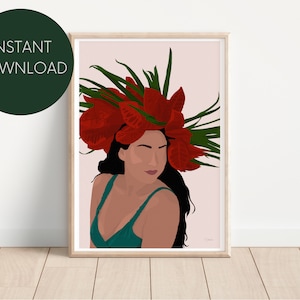 Red Haku Print, Neutral Drawing, Wall Art, Polynesian Art, Modern