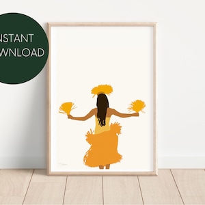 Tahitian Dancer w/ Light Yellow Background Digital Print, Neutral Drawing, Wall Art, Minimalist, Modern