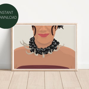 Samoan Tooth Necklace (Ula Nifo) Digital Print, Neutral Drawing, Wall Art, Minimalist, Modern