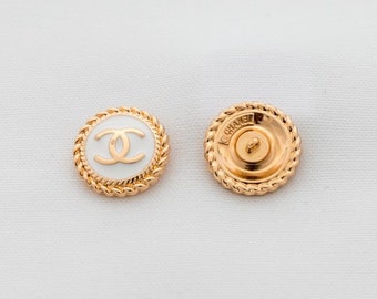 Authentic Designer Vintage Button | Designer Vintage Button | Upcycled Designer Button |  White Enamel Yellow Gold Chain 22mm