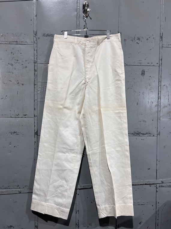 Size 26x30 60s USMC White Cotton Pants Talon Zipper Fly 1950s 