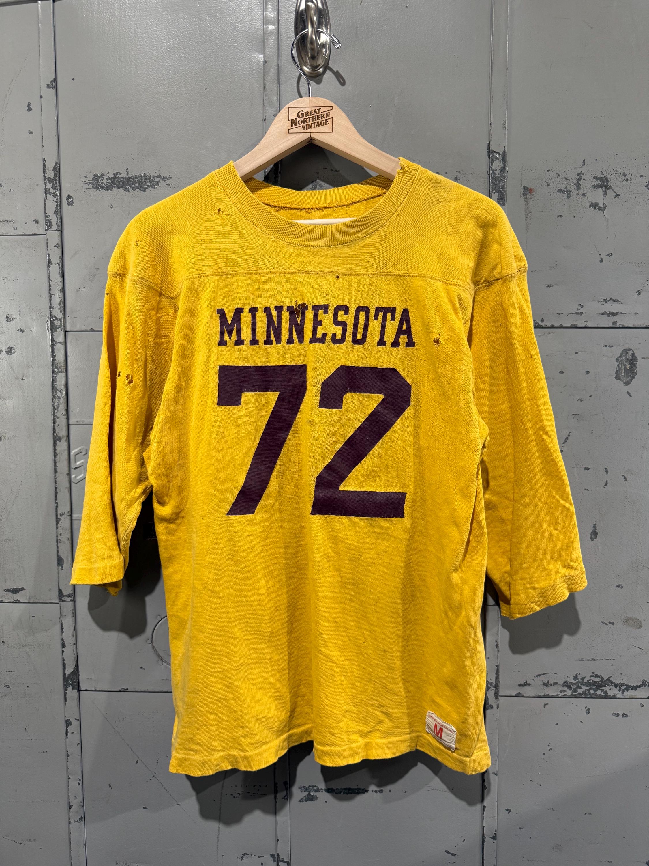 Vintage 70s Champion Football Shirt Yellow Tshirt Blue Bar 3/4