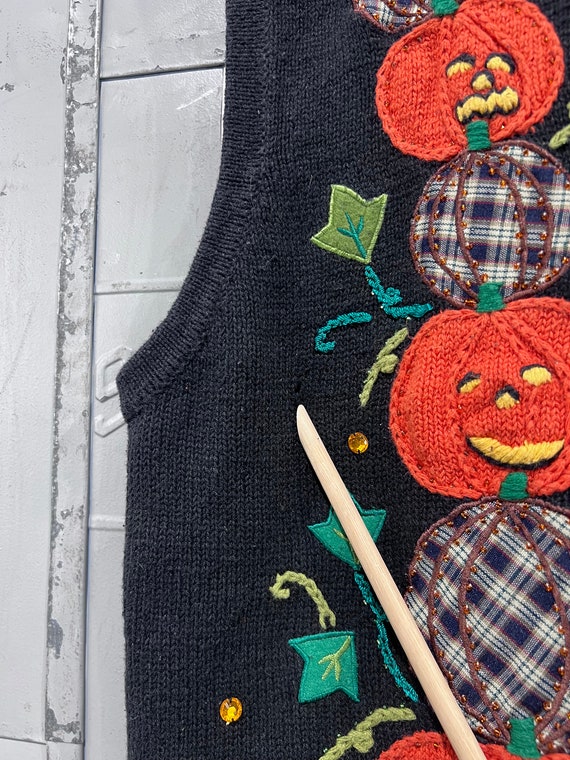 90s Halloween pumpkin  picture Knit vest Sweater … - image 2