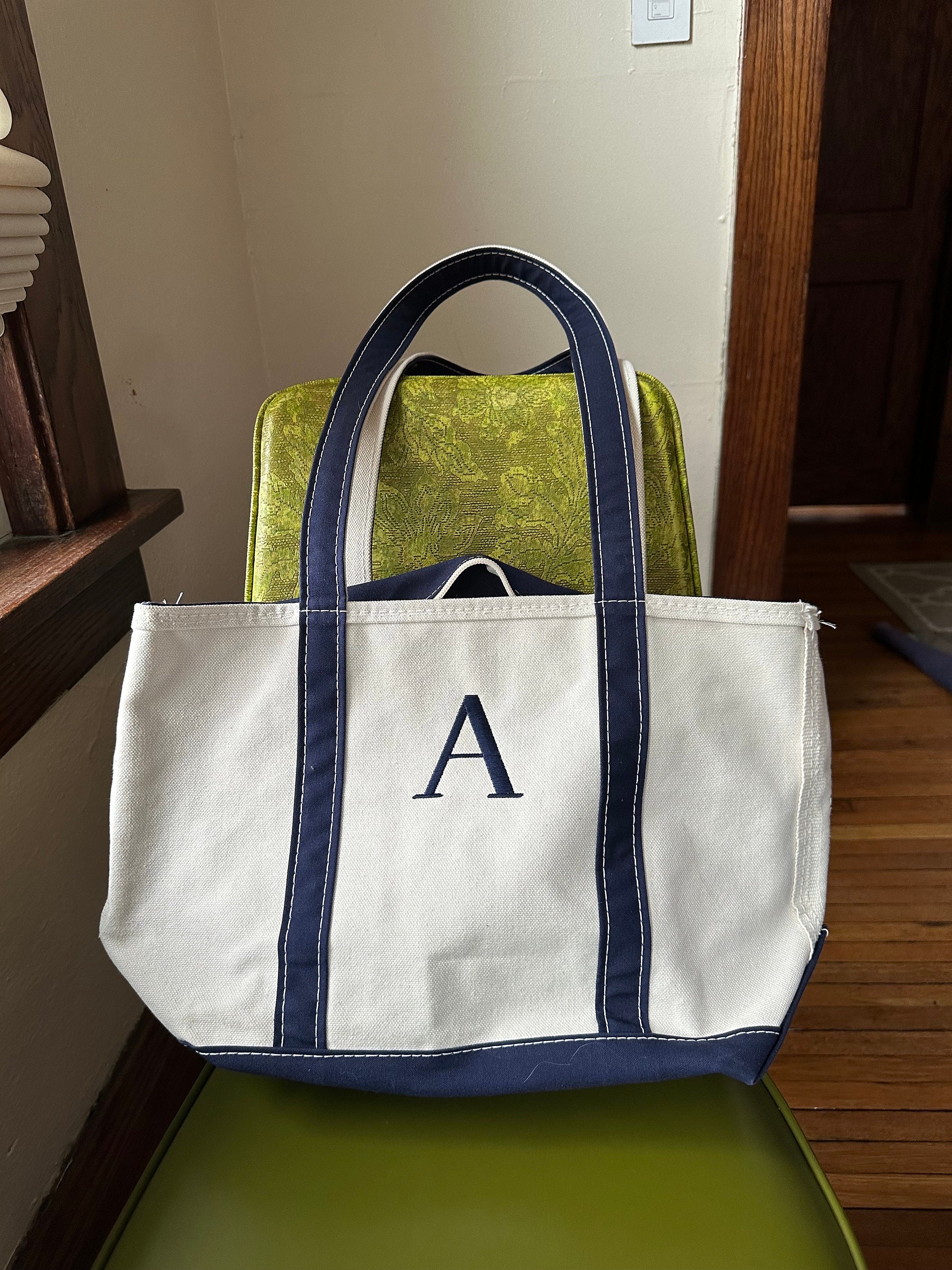 Vtg LL Bean Small Mini Boat And Tote Bag Red Beige Canvas Nautical