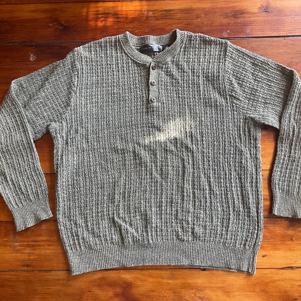 Pull Henley à col boutonné Oscar de La Renta XL des années 90