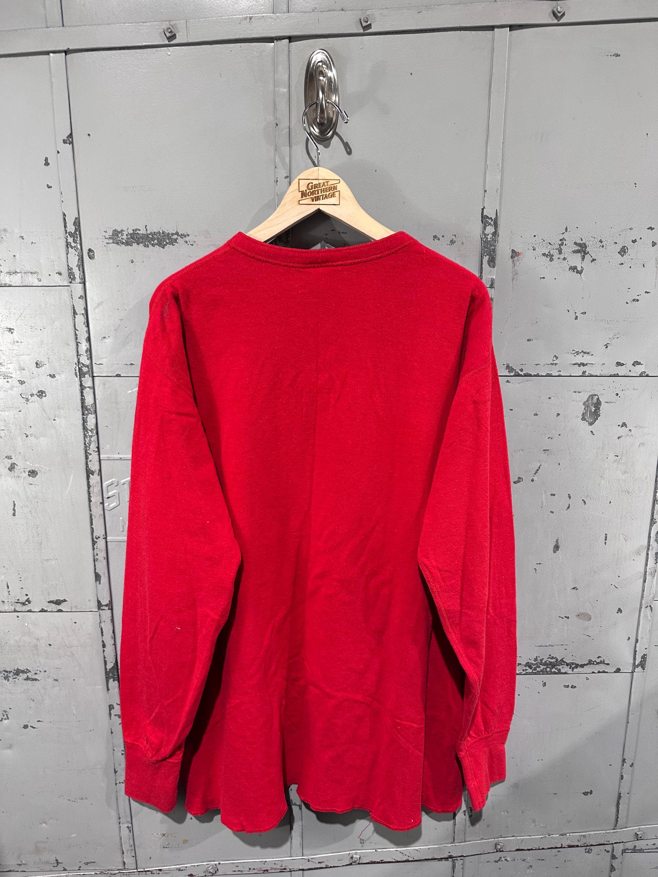 Vintage 80s Ll.bean Cherry Red Cotton Wool Blend Henley Button up