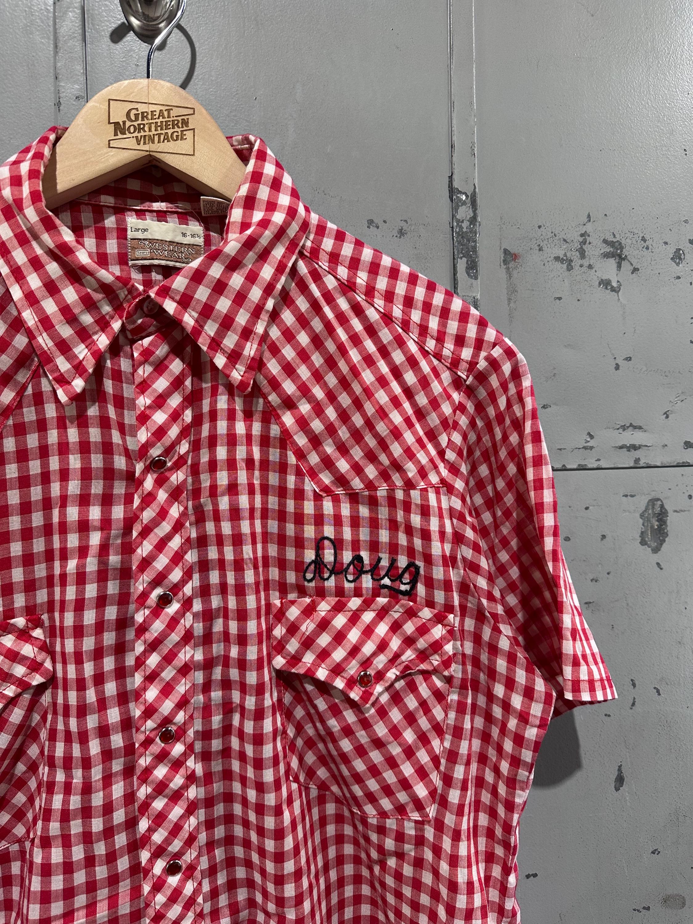 True Vintage 70s Sears Brand Plaid Red/white Picnic Table Western