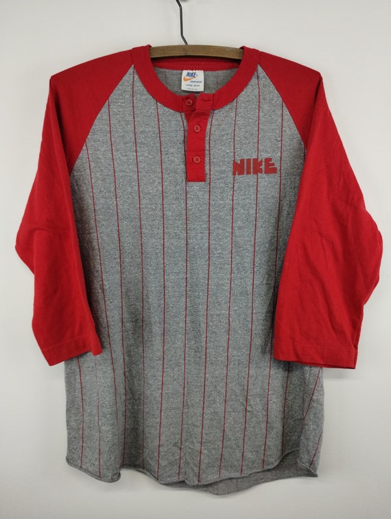 L 80s Nike Striped Tshirt Baseball Raglan Cotton … - image 1