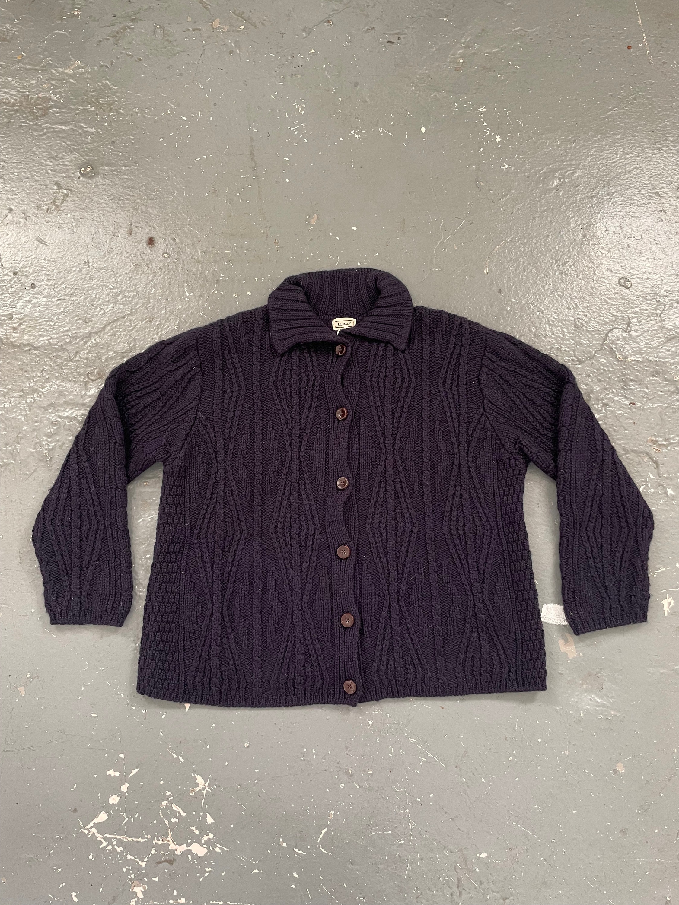 Größe S Vintage 90er Jahre LL Bean Button Up Zopfmuster Damen Pullover Blau