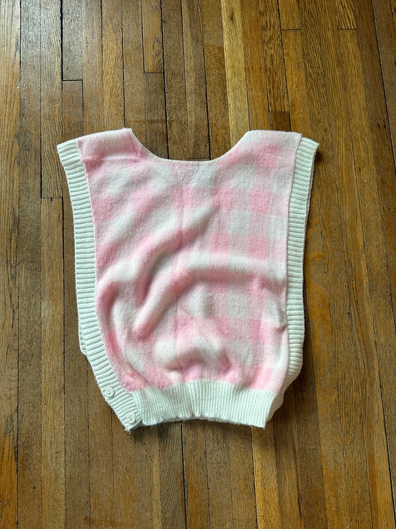 80s sweater vest pullover oversized fit pink plai… - image 1