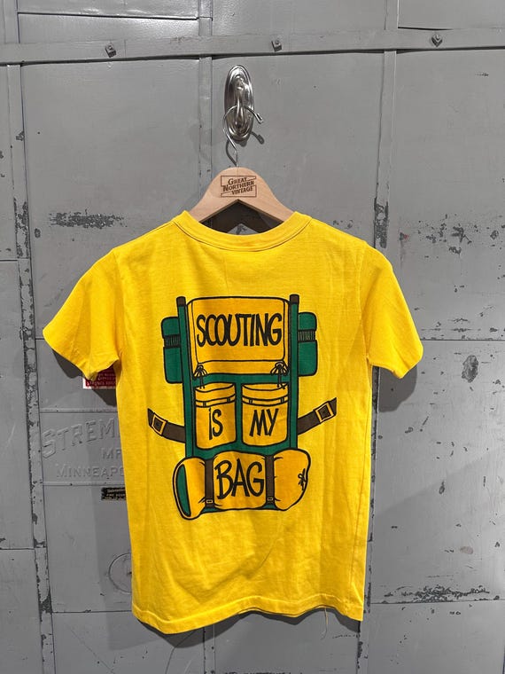 True Vintage 70s Mustard Yellow Girl Scouts Backpack Paper Thin