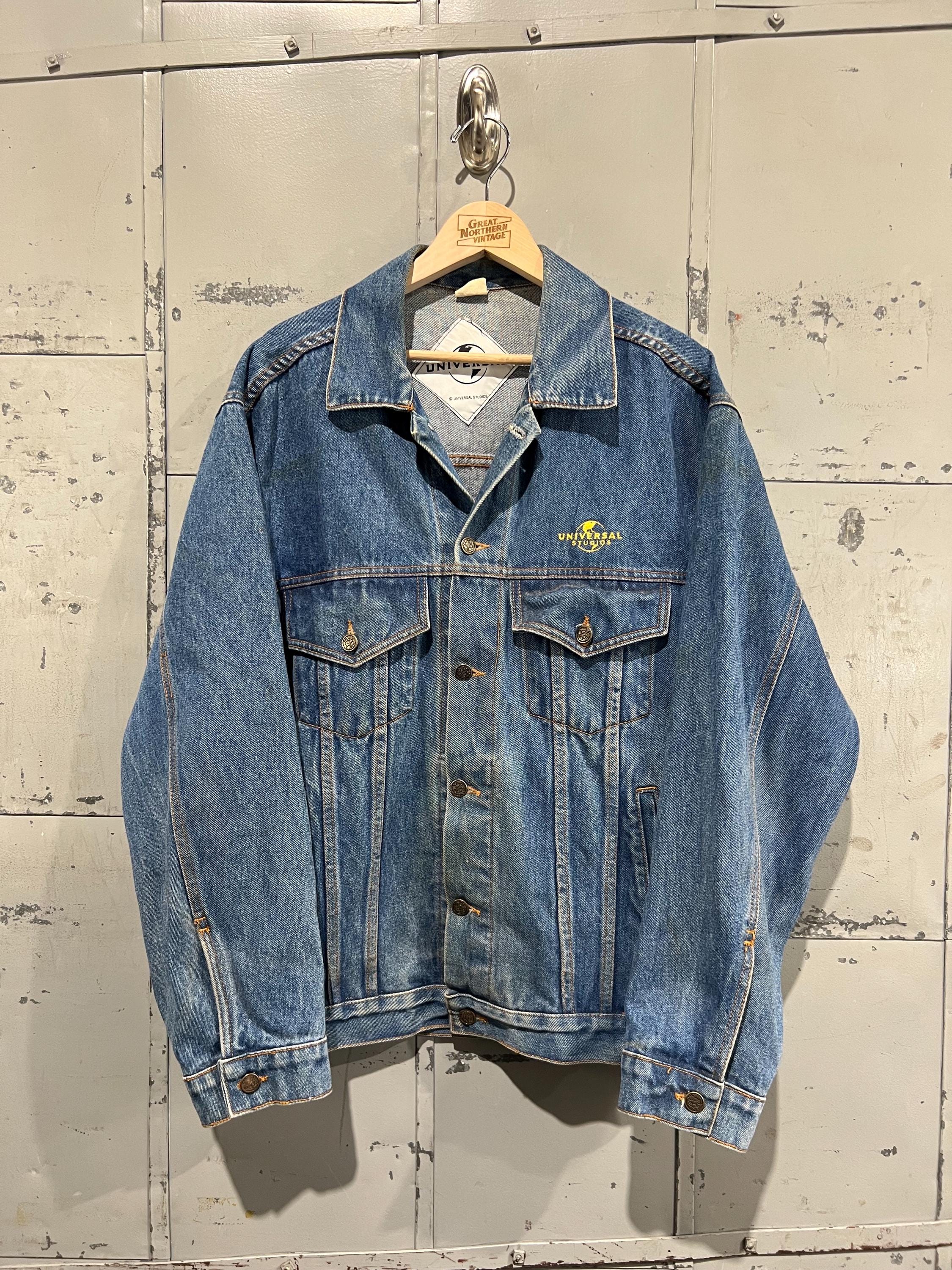 90s Universal Studios Embroidered Denim Jean Jacket Trucker 90s Universal Studios Embroidered Denim Jean Jacket Trucker