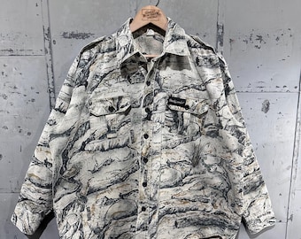 Camisa de franela de algodón con botones y estampado de camuflaje de caza en tonos tierra de Back Lander, vintage, años 90, talla grande