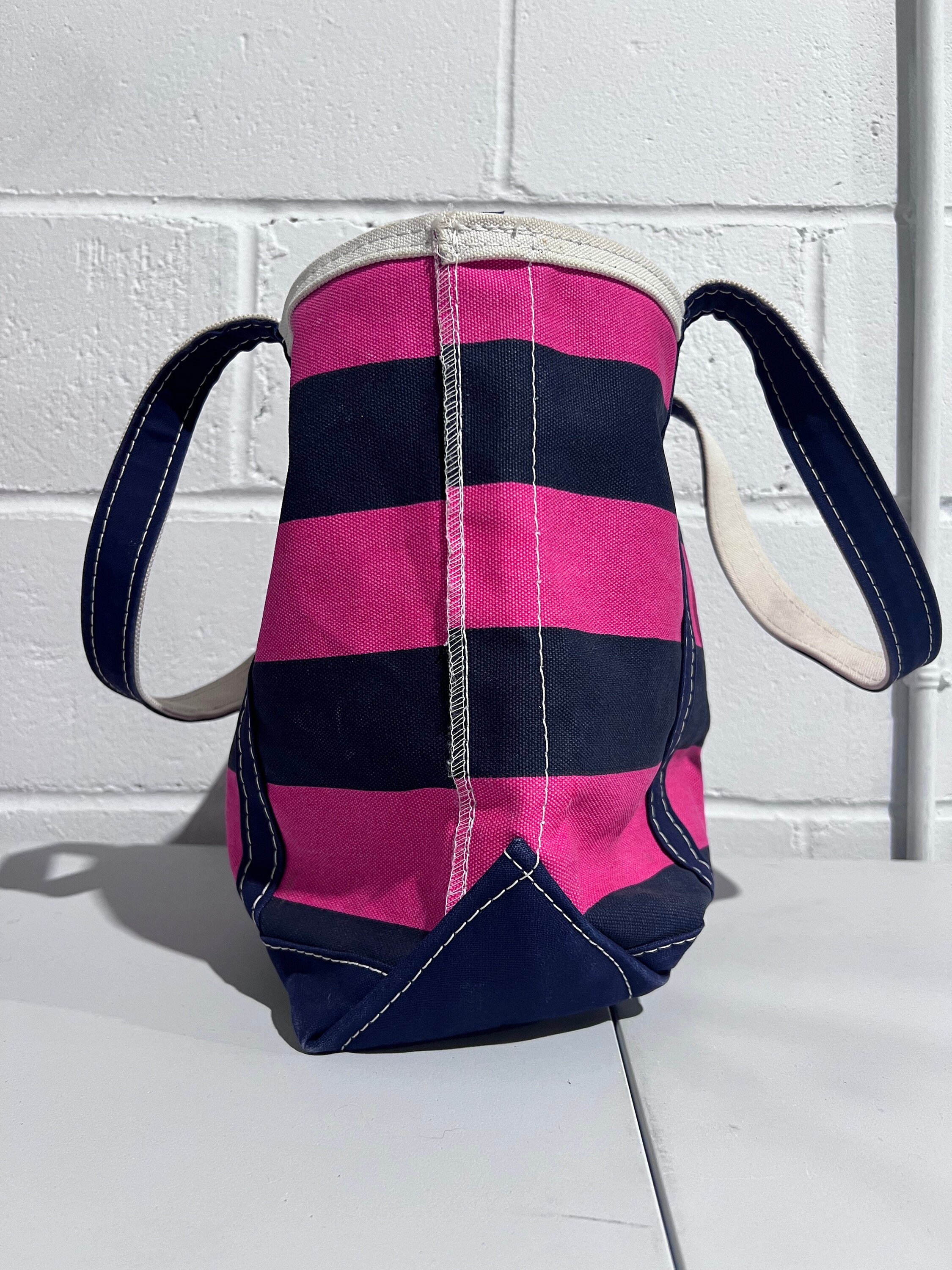 90s Vintage Zipper Closure LL Bean Pink and Navy Striped Canvas