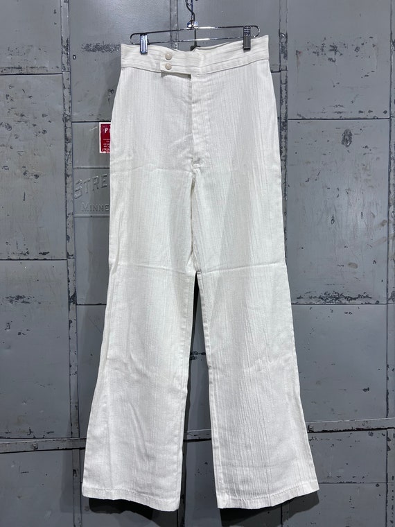 70s, 28 waist White High rise  wide leg linen pant