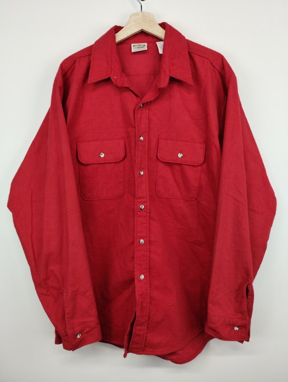 XLT 80s Five Brother Cotton Red Flannel Shirt But… - image 1