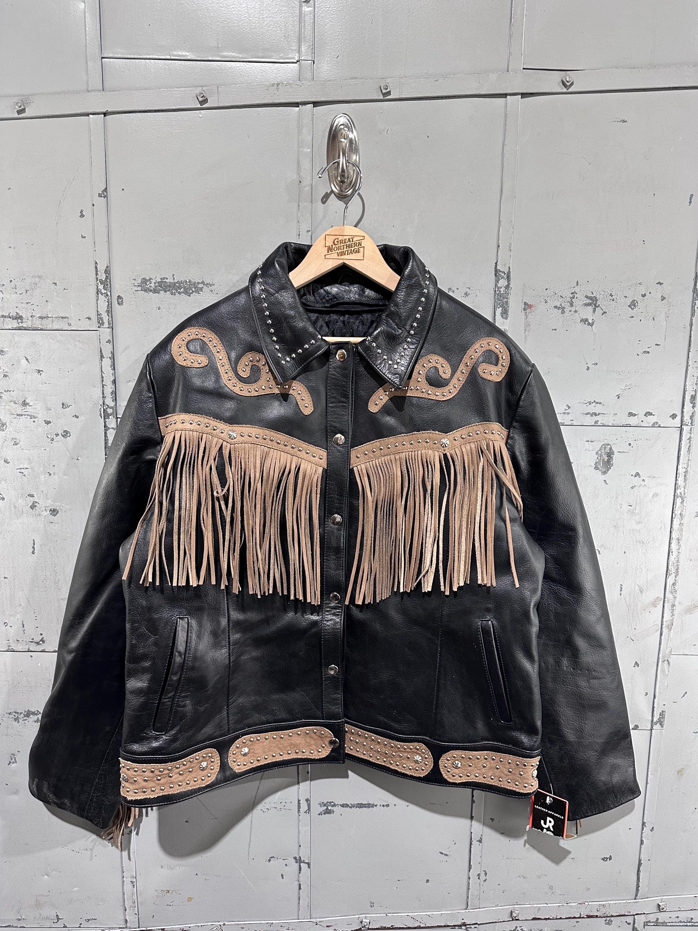 Vintage 90s Jrleather NWT Detailed Western Quilted Lined Fringe