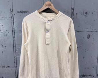 True Vintage 80s Cream U.S. Military Wool Blend Henley Thermal Sweater Undershirt Medium