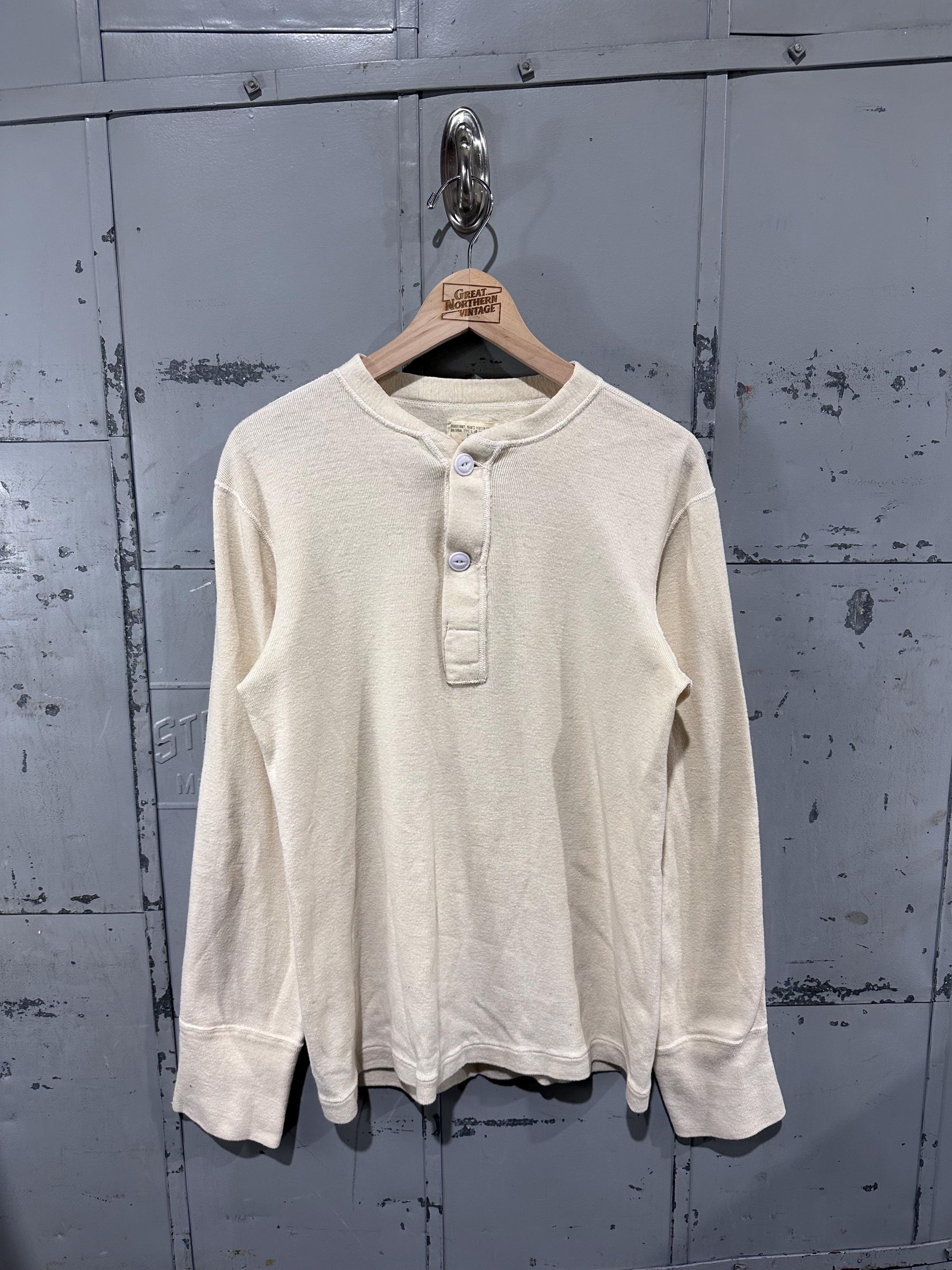 True Vintage 80s Cream U.S. Military Wool Blend Henley Thermal