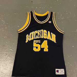 Size 44 Vintage 90s Michigan Wolverines No 54 Basketball Jersey Champion Men’s Blue Yellow NCAA University of Michigan