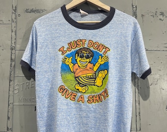 70s, size medium ringer I just don’t give a sh*t graphic t shirt vulgar shirt funny saying humor