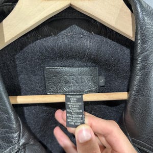 Vintage 90s J.Crew Black Label Leather Wool Lined Classy Pullover Worn In Leather Jacket Large image 6