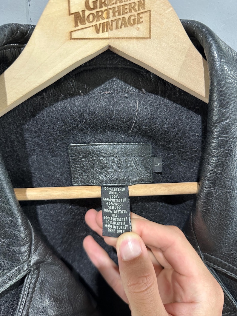 Vintage 90s J.Crew Black Label Leather Wool Lined Classy Pullover Worn In Leather Jacket Large image 6