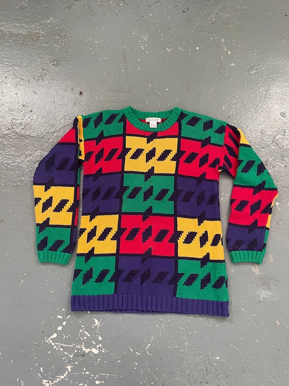 S 90s Izod Patterned Cotton Knit Sweater Men’s Mul