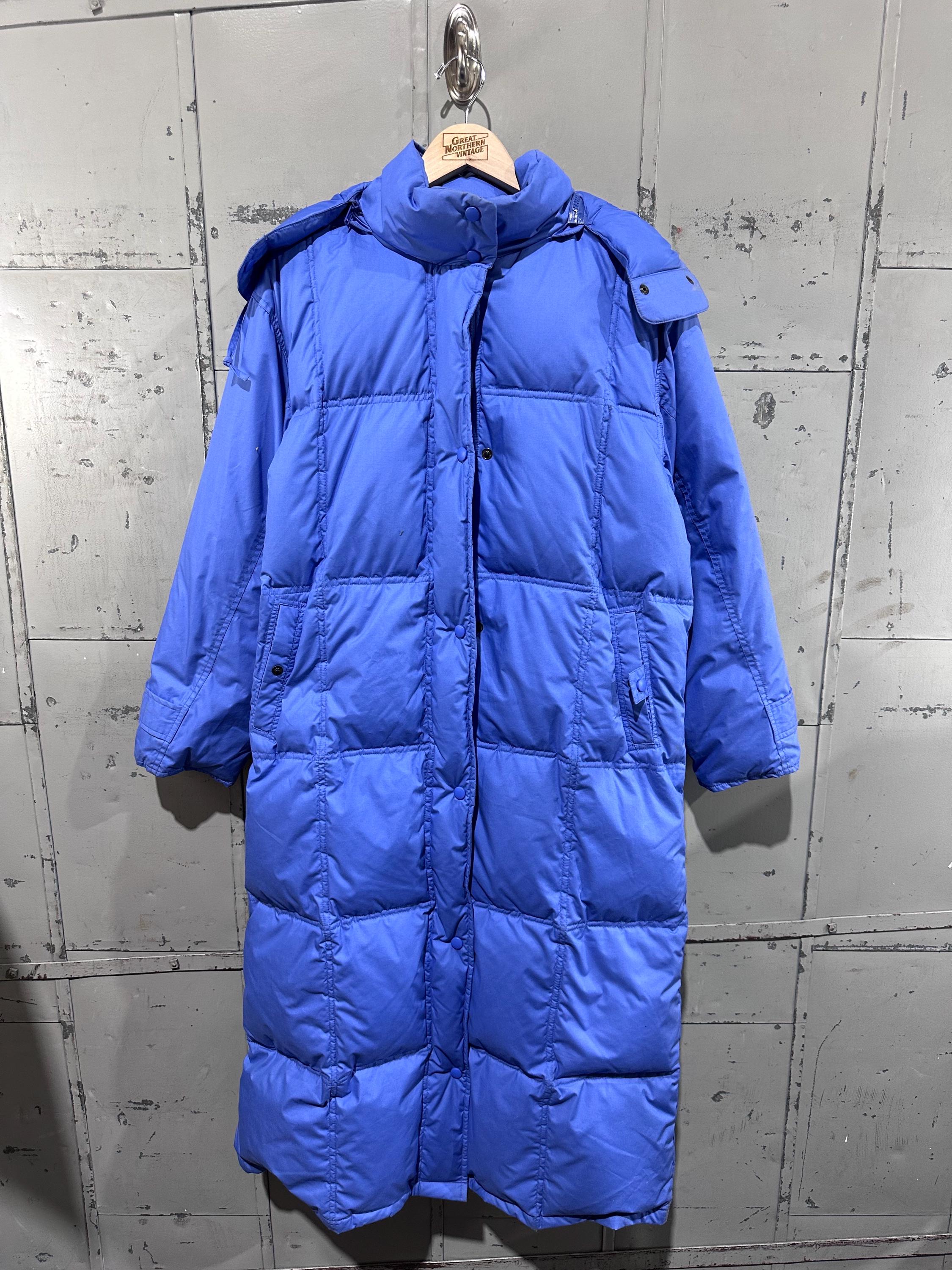 Vintage 1980s Blue Eddie Bauer Down Puffer Jacket Trench Style