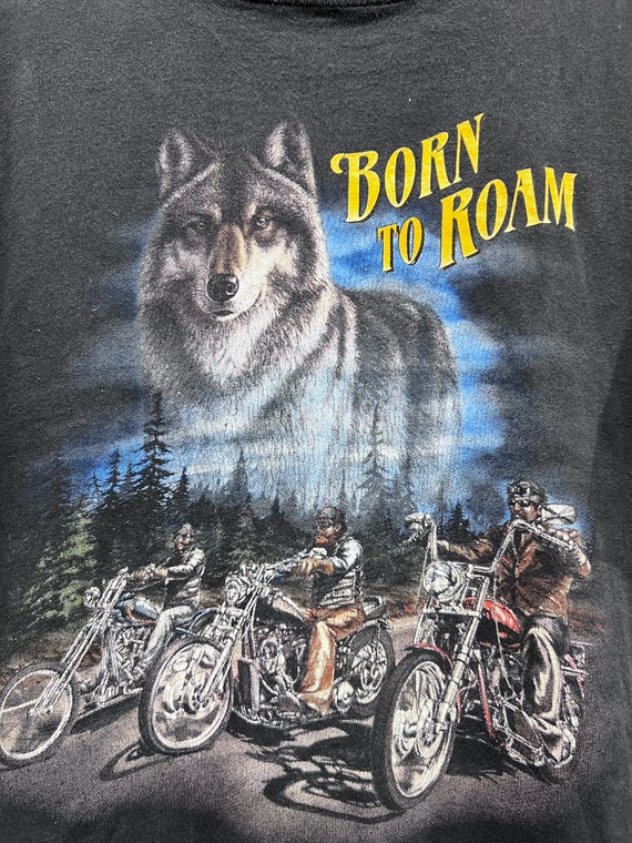 90s, XL Born to Roam 3D Emblem Wolf Harley Tshirt - Etsy