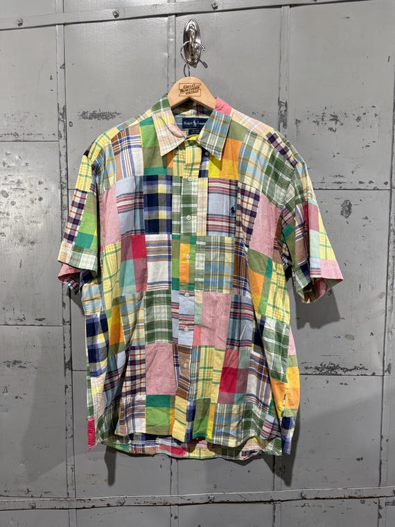 Vintage Polo Ralph Lauren Patchwork Shirt Button up Pastel Short