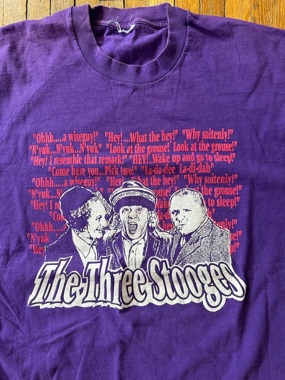 90's Three Stooges Tshirt Men’s XL Purple TV Promo - image 2