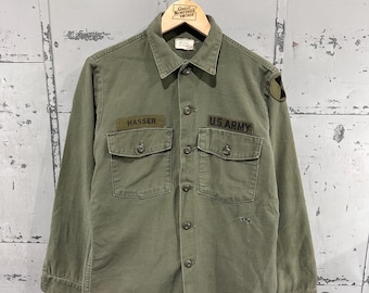 True Vintage Military USMC 70's OG-107 Fatigue Button Up Shirt Vietnam War Army Green Uniform Medium