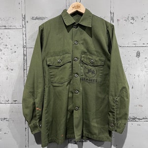 70&#39;s OG-507 Poly- Cotton Seas Bees Fatigue Button Up Shirt- Vietnam War(Army Green)