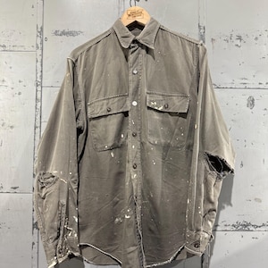 Vintage 1950s Cotton Work Shirt Distressed Repair Painted