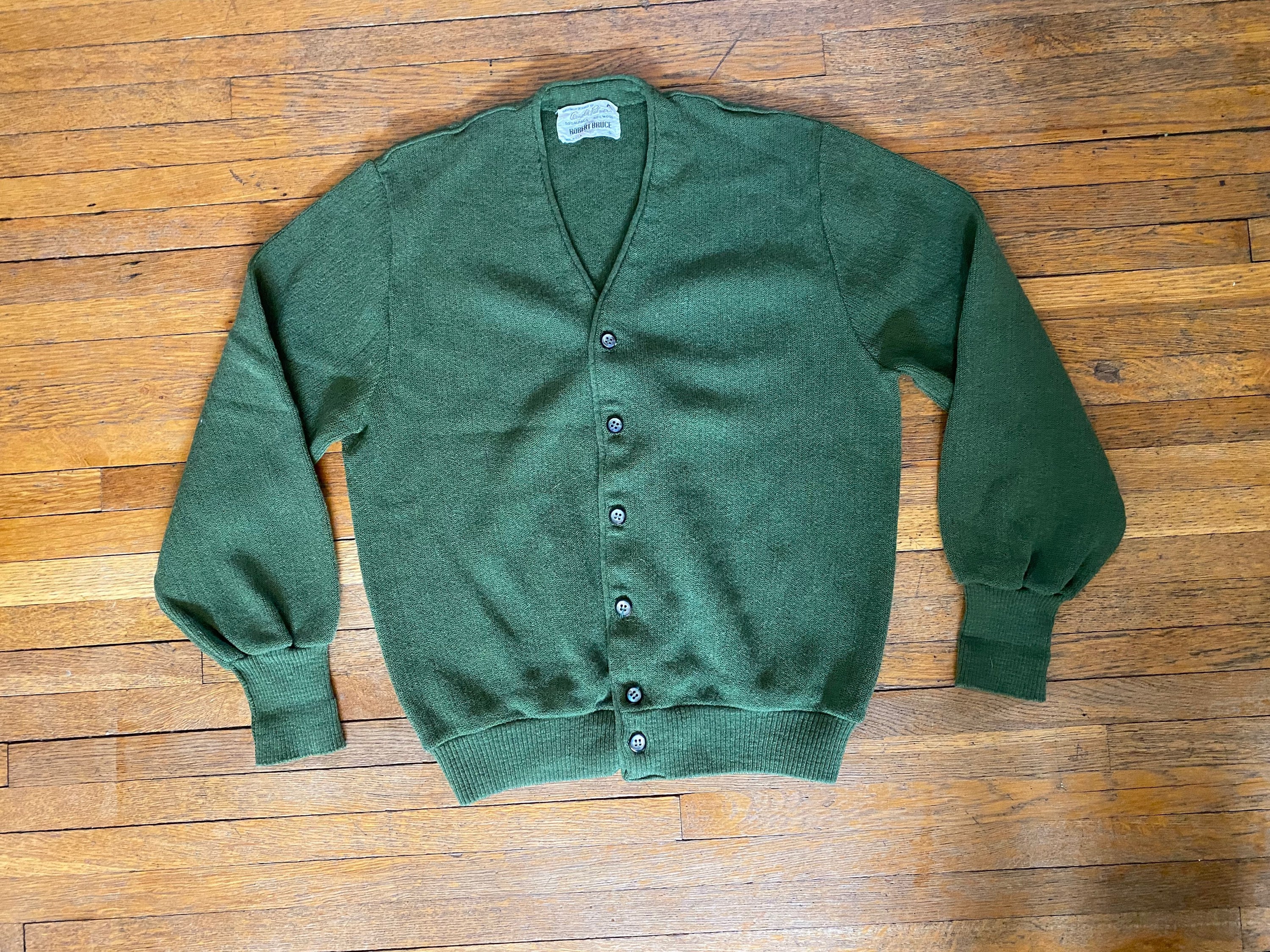 新しいブランド Moss Bruce Robert 70's Green Blend Alpaca and Wool Cardigan トップス