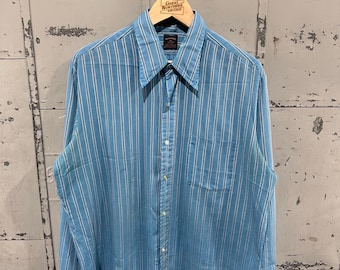 True Vintage 60's Towncraft Brand Distressed Baby Blue Stripped Ice Cream Boy Preppy Button Up Shirt Large