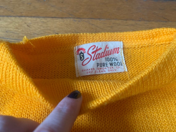 Small 50s Varsity Pullover Sweater Mustard Yellow… - image 3