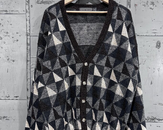 80s,david Taylor Diamond Abstract Geometric Design Cardigan XL Tall - Etsy
