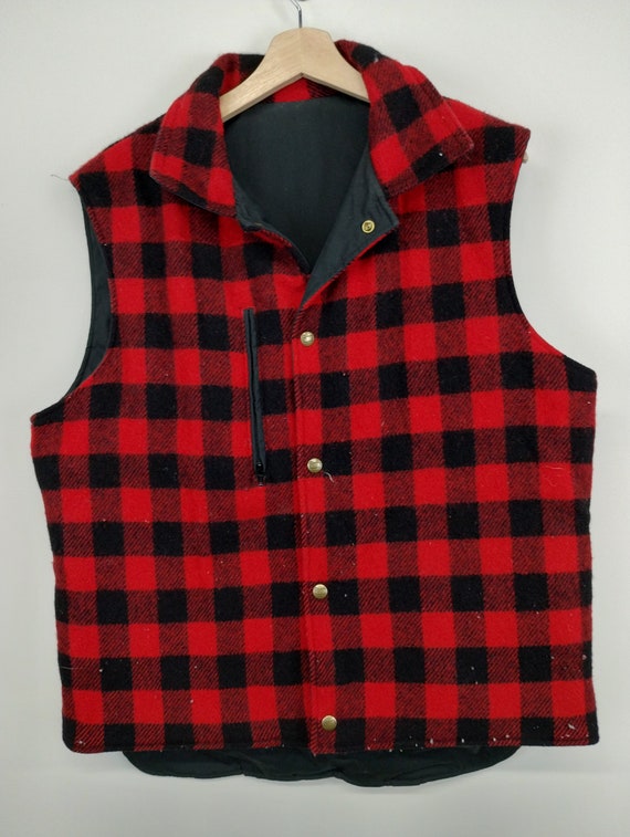 XL 80s Woolrich Reversible Plaid Vest Shacket Out… - image 1