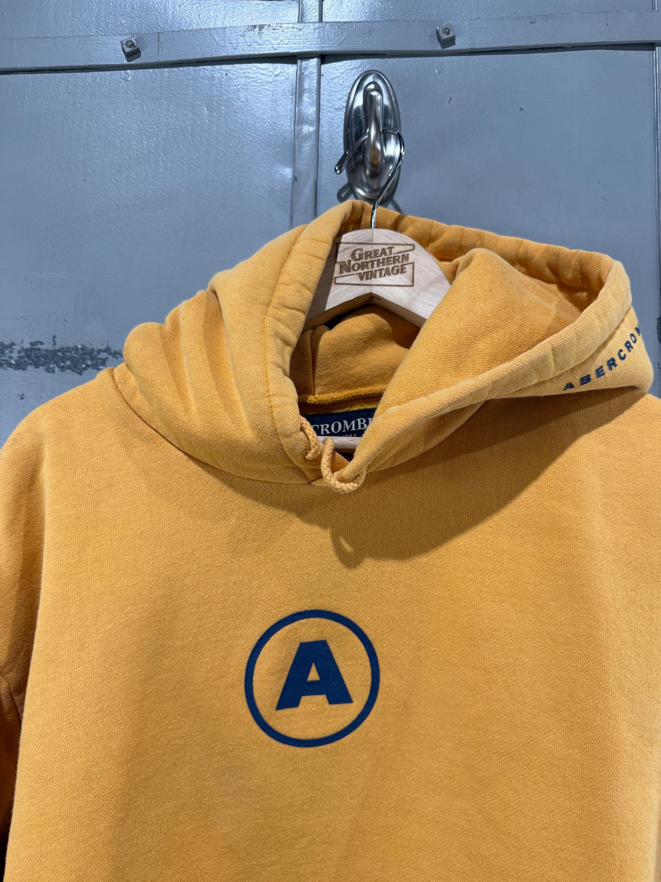 Vintage Abercrombie & Fitch Yellow Hoodie Sweatshirt Cropped Y2K